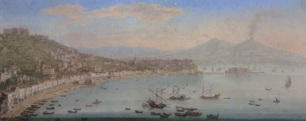 Tommaso Ruiz Naples,a view of the bay seen from posillipo with the omlo grande in the centre and mount vesuvius beyond oil painting image